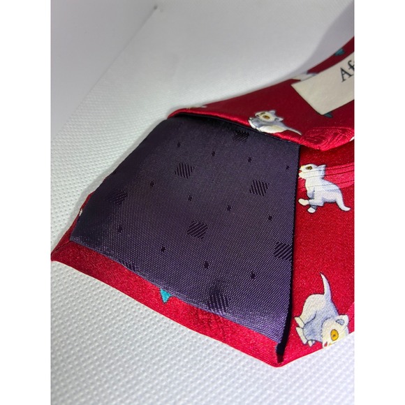 After Dark Boris Cat Silk Tie Red Novelty Screensaver Computer Kitten Butterfly - Picture 4 of 7